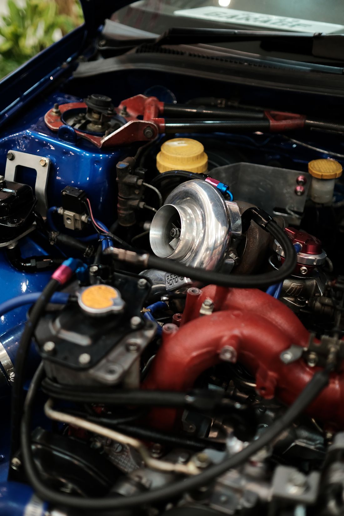 Modified engine bay with turbocharger
