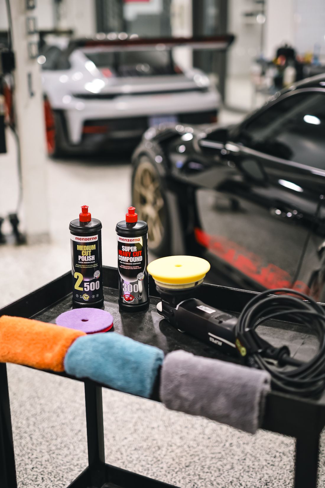 Polishing compounds and pads on a cart